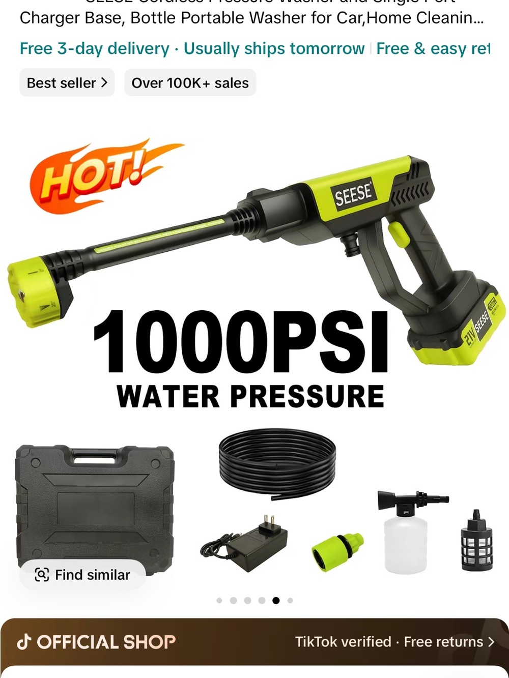 Cordless Mini Pressure Washer — Lime Green/Black